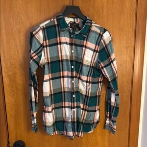 J. Crew Green and Pink Button Down Shirt